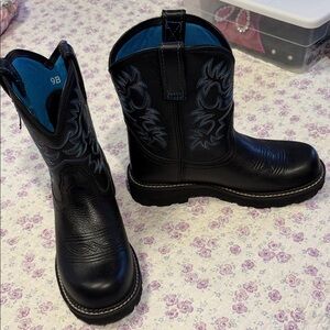 Ariat Black Western Heeled Boots with Blue Lining